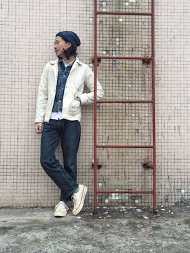 「RRL（ダブル アール エル）のアイテム（デニムジャケット）」を使った、caifenglaoさん（メンズ・165cm）の春コーディネート