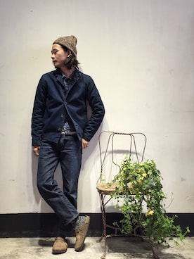 「45R（フォーティファイブアール）のアイテム（デニムジャケット）」を使った、caifenglaoさん（メンズ・165cm）の春コーディネート