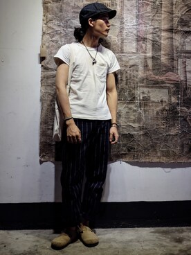 「FREEWHEELERS（フリーホイーラーズ）のアイテム（チノパンツ）」を使った、caifenglaoさん（メンズ・165cm）の夏コーディネート