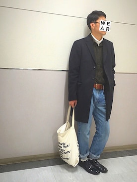 「フランネルシャツ」｜「アイテム（チェスターコート）」を使った、だいそんさん（メンズ・175cm）の秋コーディネート