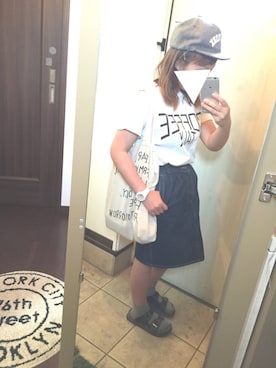 「B.L.U.E（ビーエルユーイー）のアイテム（帽子）」を使った、ぴーままさん（レディース・152cm）の夏コーディネート