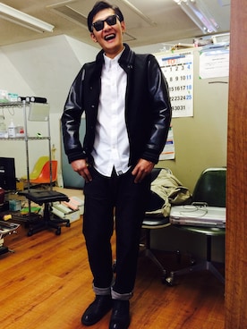 「ブラック×ホワイト」｜「アイテム（スタジャン）」を使った、Dr.さん（メンズ・182cm）の秋コーディネート