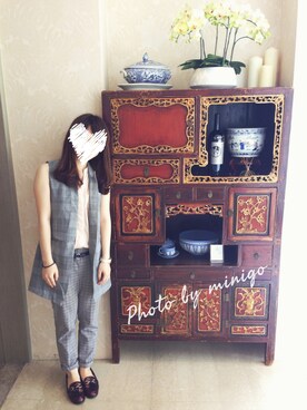 「ZARA（ザラ）のアイテム（その他パンツ、グレー系）」を使った、minigoさん（レディース）の夏コーディネート