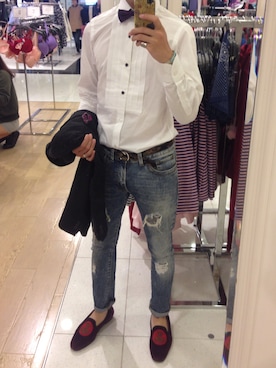 「アイテム（ドレスシューズ、パープル系）」を使った、chamingleonさん（メンズ・170cm）の秋コーディネート