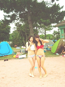 「アイテム（水着、レッド系）」を使った、ぺろさん（レディース・163cm）の夏コーディネート