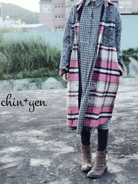 「アイテム（ピーコート、ピンク系）」を使った、彭小雁さん（レディース・160cm）の秋コーディネート