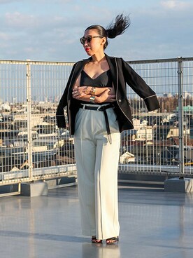 「ドレスアップ」｜「アイテム（その他アウター）」を使った、枝松 眞樹子さん（レディース・162cm）の春コーディネート