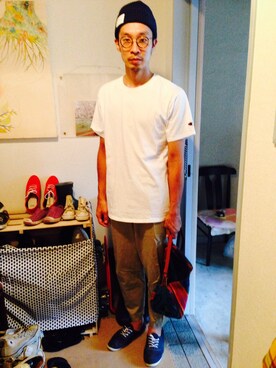 「ALLEGE（アレッジ）のアイテム（ニットキャップ/ビーニー）」を使った、セイイチロウさん（メンズ・178cm）の夏コーディネート