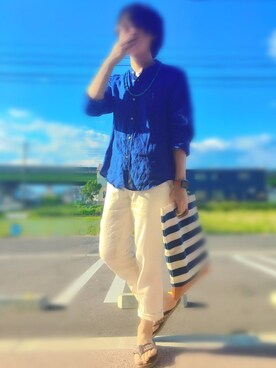 「アイテム（クラッチバッグ、ブルー系）」を使った、Nmickeyさん（メンズ・167cm）の夏コーディネート