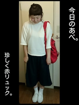 「赤リュック」｜**まうこ**さん（レディース・165cm）の春コーディネート