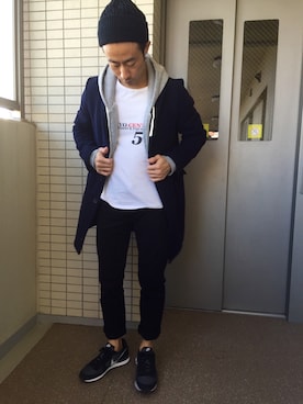 「ニットキャップ」｜「アイテム（チェスターコート）」を使った、ライトさん（メンズ・163cm）の秋コーディネート
