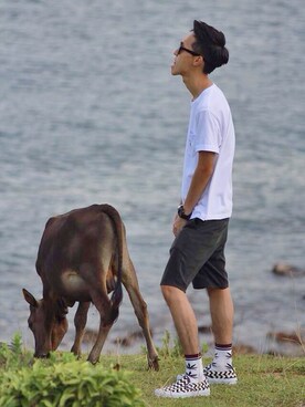 「A land（エーランド）のアイテム（レッグウェア）」を使った、KAU™さん（メンズ・175cm）の夏コーディネート