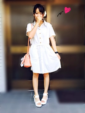 「Doシンプル部」｜「アイテム（シャツワンピース）」を使った、Mai さん（レディース・152cm）の夏コーディネート