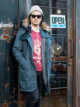 「glamb（グラム）のアイテム（モッズコート）」を使った、【glamb】田上翔さん（メンズ・173cm）の冬コーディネート