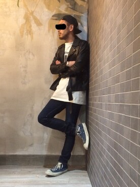 「ink（インク）のアイテム（ライダースジャケット）」を使った、Quatre hair designさん（メンズ・179cm）の冬コーディネート