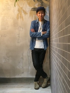 「A.P.C.（アーペーセー）のアイテム（キャスケット）」を使った、Quatre hair designさん（メンズ・178cm）の冬コーディネート