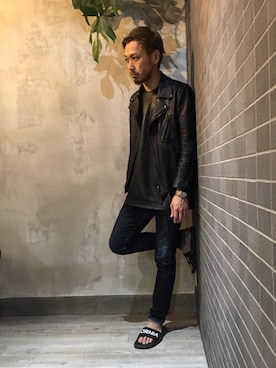 「ink（インク）のアイテム（ライダースジャケット）」を使った、Quatre hair designさん（メンズ・178cm）の春コーディネート