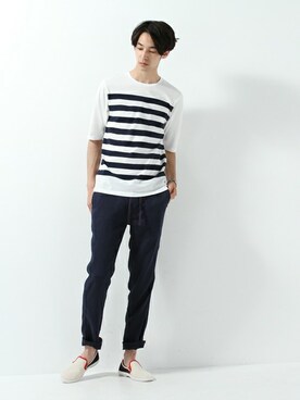 「Journal Standard TRISECT（トライセクト）のアイテム（その他シューズ）」を使った、JOURNAL STANDARD EC担当さん（メンズ・180cm）の夏コーディネート