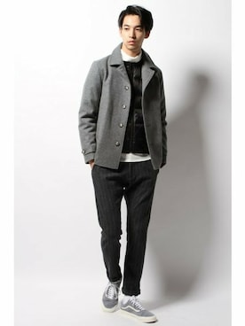「ショート丈トップス」｜「アイテム（ステンカラーコート）」を使った、JOURNAL STANDARD EC担当さん（メンズ・185cm）の冬コーディネート