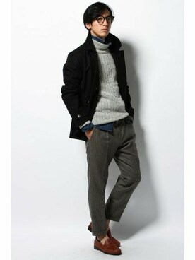 「ショート丈トップス」｜「アイテム（ステンカラーコート）」を使った、JOURNAL STANDARD EC担当さん（メンズ・180cm）の冬コーディネート