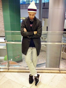 「SHIPS（シップス）のアイテム（チェスターコート）」を使った、松田さん（メンズ・174cm）の秋コーディネート