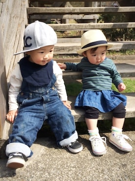 「公園デート」｜「アイテム（オールインワン・サロペット）」を使った、nicori.さん（キッズ・80cm）の春コーディネート
