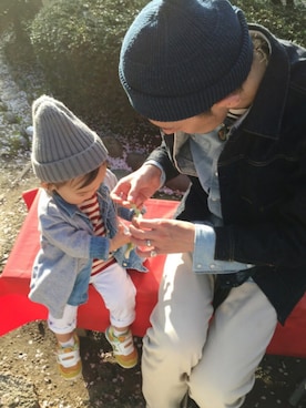 「PHIGVEL（フィグベル）のアイテム（帽子）」を使った、nicori.さん（キッズ・80cm）の春コーディネート