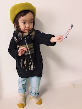 「Petit jam（プチジャム）のアイテム（帽子）」を使った、nicori.さん（キッズ・80cm）の秋コーディネート