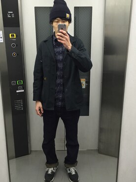 「carhartt」｜「アイテム（チェスターコート）」を使った、そうめんさん（メンズ・175cm）の冬コーディネート