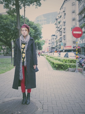 「原宿」｜「アイテム（ダッフルコート）」を使った、Miriam Mibaoさん（レディース・163cm）の冬コーディネート