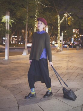 「Alpha Industries（アルファインダストリーズ）のアイテム（ハンチング/ベレー帽）」を使った、Miriam Mibaoさん（レディース・163cm）の冬コーディネート