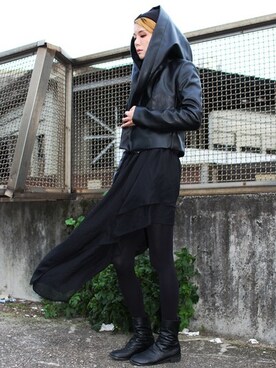 「streetsnap」｜「アイテム（ライダースジャケット）」を使った、Miriam Mibaoさん（レディース・163cm）の冬コーディネート