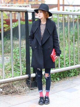 「streetsnap」｜「アイテム（ピーコート）」を使った、Miriam Mibaoさん（レディース・163cm）の春コーディネート