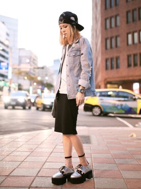 「streetsnap」｜「アイテム（デニムジャケット）」を使った、Miriam Mibaoさん（レディース・163cm）の春コーディネート