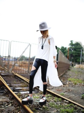 「streetsnap」｜「アイテム（ピーコート）」を使った、Miriam Mibaoさん（レディース・163cm）の夏コーディネート