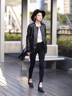 「streetsnap」｜「アイテム（ライダースジャケット）」を使った、Miriam Mibaoさん（レディース・163cm）の春コーディネート