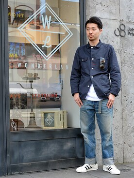 「Johnbull Private labo（ジョンブルプライベートラボ）のアイテム（カバーオール）」を使った、presi☆さん（メンズ・175cm）の春コーディネート