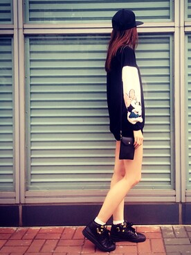 「adidas Originals（アディダスオリジナルス）のsnidel x Adidas Originals Forum（スニーカー、ブラック系）」を使った、yuyiさん（レディース・168cm）の春コーディネート