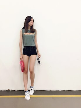 「FOREVER 21（フォーエバー トゥエンティーワン）のアイテム（サングラス、ブラック系）」を使った、yuyiさん（レディース・168cm）の夏コーディネート