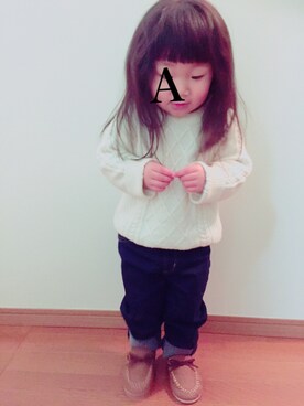 「Right-on KIDS（ライトオンキッズ）のアイテム（ニット/セーター）」を使った、anri♡toriさん（キッズ・100cm）の冬コーディネート