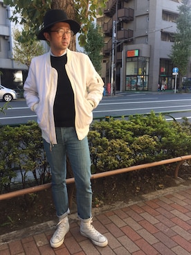 「アイテム（ミリタリージャケット、ホワイト系）」を使った、Ryugo Saishuさん（メンズ・177cm）の冬コーディネート