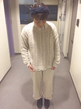 「透かし編みニット」｜むこむこさん（レディース・162cm）の秋コーディネート