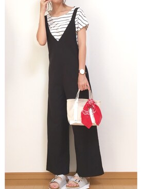 「ダニエルウェリントン」｜「アイテム（サロペット/オーバーオール）」を使った、maruさん（レディース・166cm）の夏コーディネート