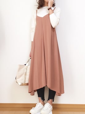 「コットンカシミヤケーブルクルーネックセーター」｜maruさん（レディース・166cm）の秋コーディネート