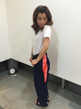 「アイテム（マフラー）」を使った、makiさん（レディース・153cm）の夏コーディネート