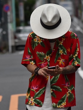 「ALOHA（アロハ）のアイテム」を使った、Hidenori Kataokaさん（メンズ・174cm）の夏コーディネート