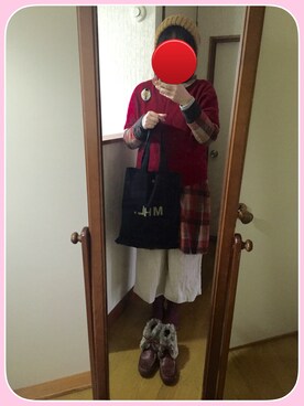「GU（ジーユー）のアイテム（帽子、ブラウン系）」を使った、リンリンさん（レディース）の冬コーディネート