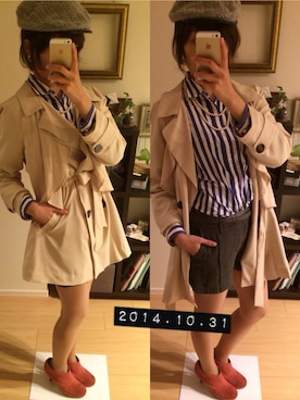 「ハンチング」｜「アイテム（トレンチコート）」を使った、yukinchoさん（レディース・160cm）の秋コーディネート