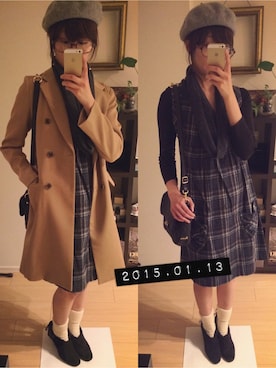 「ヒール×靴下」｜「アイテム（チェスターコート）」を使った、yukinchoさん（レディース・160cm）の冬コーディネート