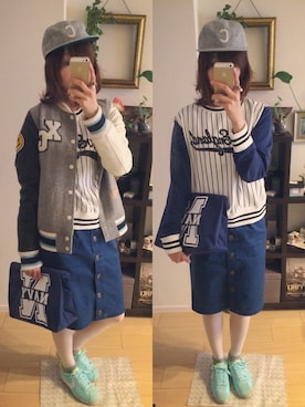 「白タイツ」｜「アイテム（スタジャン）」を使った、yukinchoさん（レディース・160cm）の春コーディネート